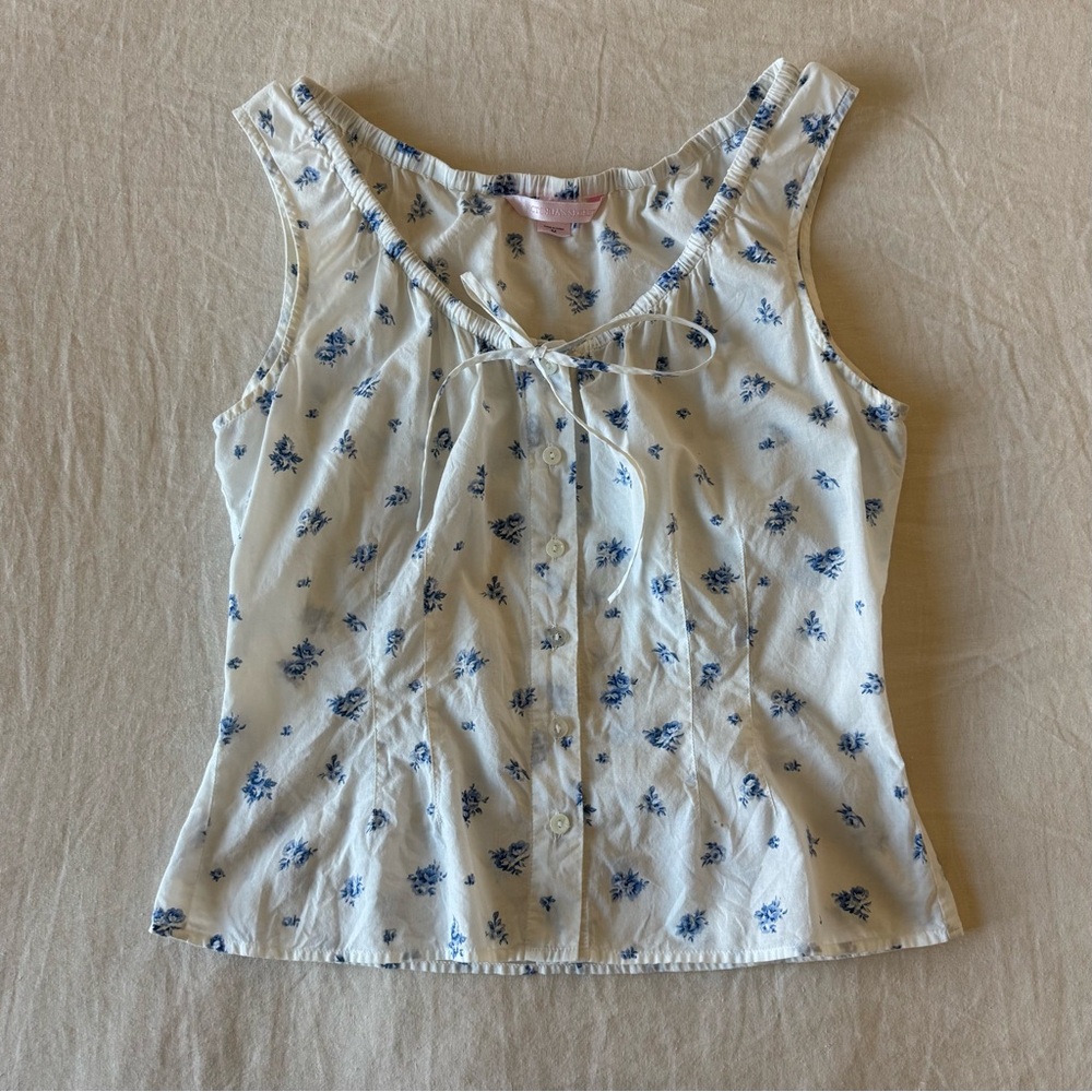 Victoria’s Secret Floral Tank Top Button Down Shirt Blouse M Sleeveless